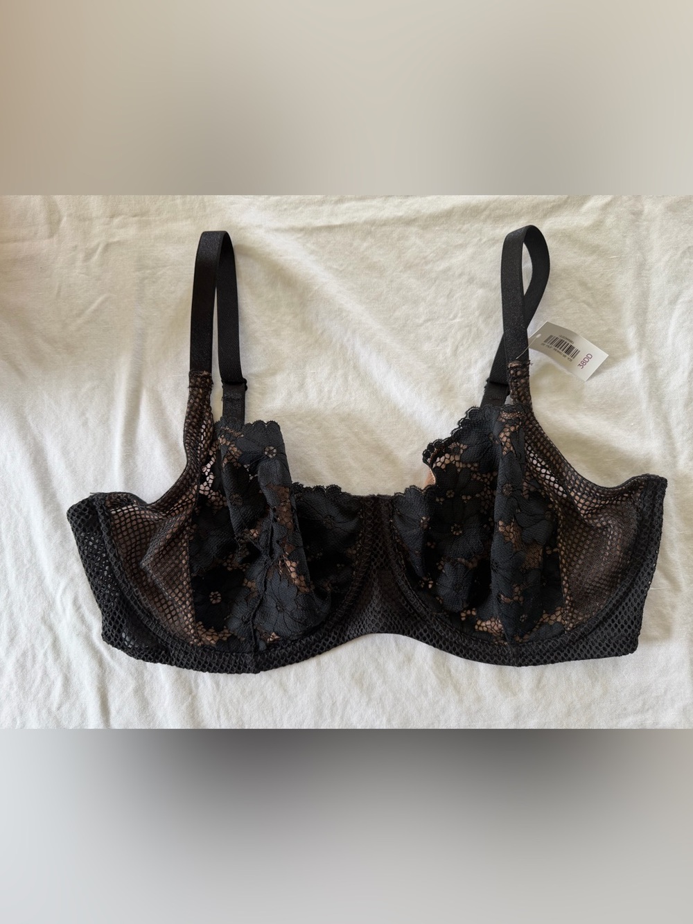 Adore Me Black Lace Underwire Bra with Floral Overlay